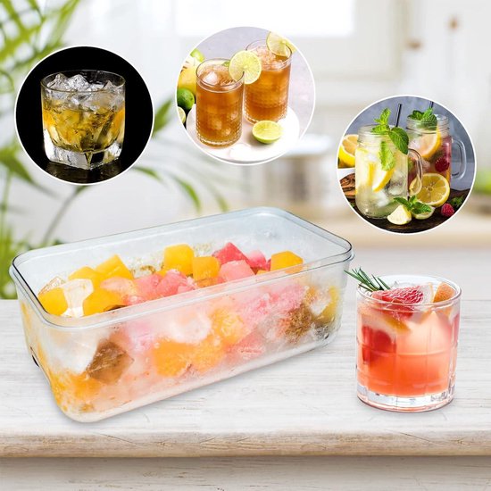 IJsblokjesvorm met deksel - 64 ijsblokjes - eenvoudig los te maken - cocktails whiskey koffie - 2 schalen 1 ijsemmer van Bellendo — afbeelding 5