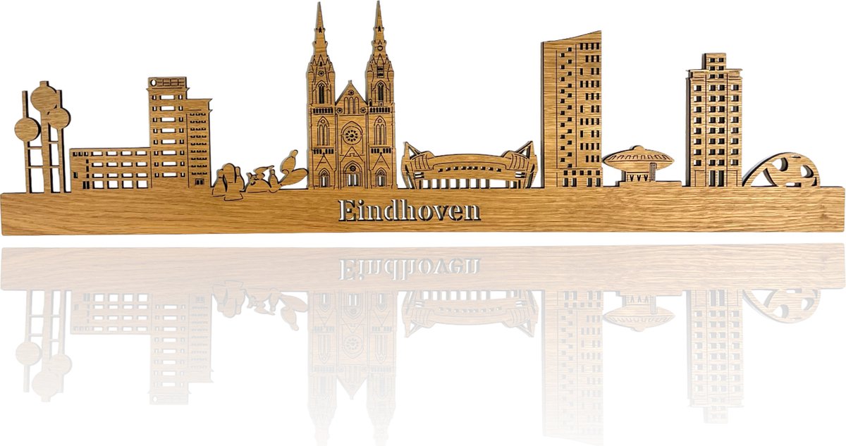 Skyline van Eindhoven - Eikenhout - 110cm - Wanddecoratie van hout