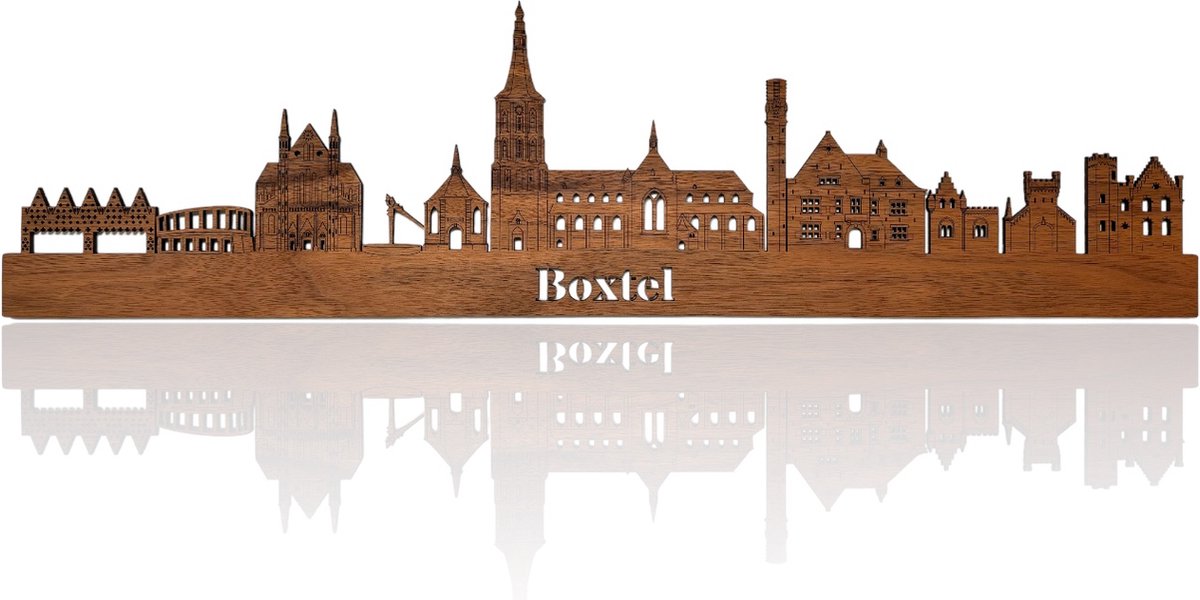 Skyline van Boxtel - Notenhout - 110cm - Wanddecoratie van hout