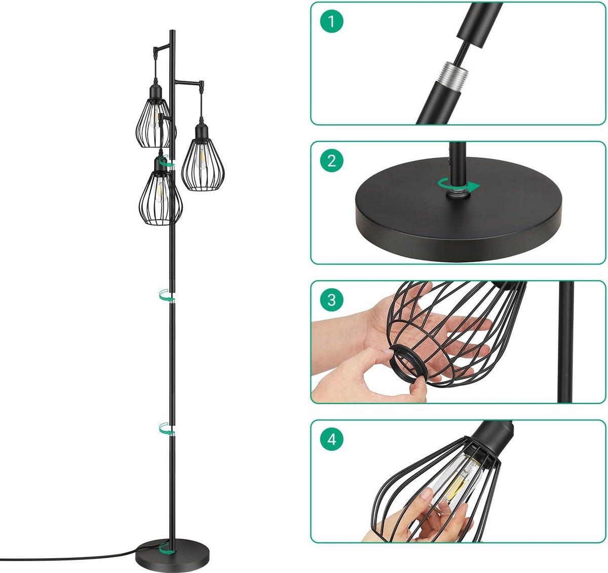 Moderne dimbare staande lamp 166cm zwart - industriële vloerlamp met LED E27 lampen