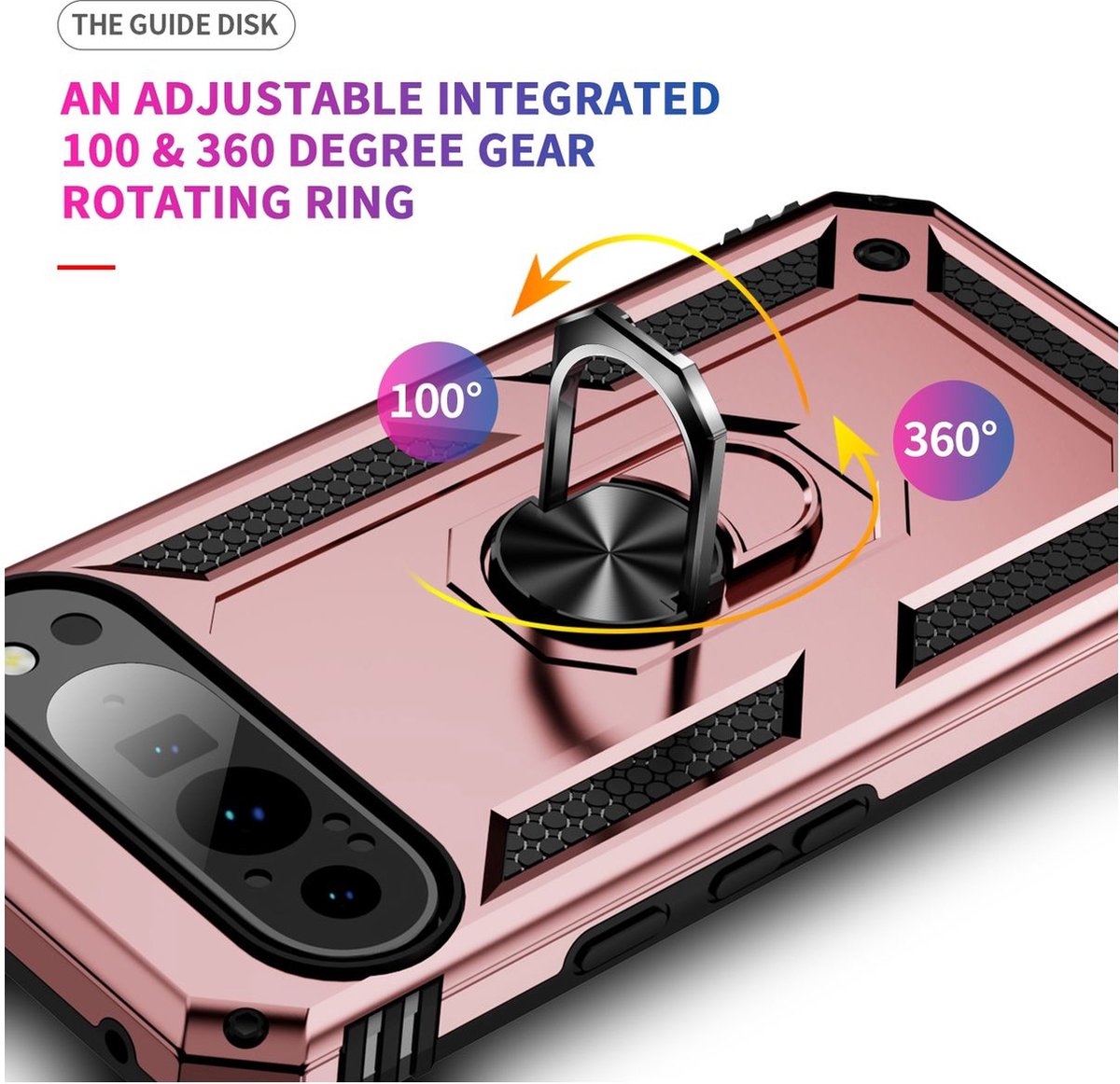 Mobigear Hoesje geschikt voor Google Pixel 9 Pro XL Telefoonhoesje Hardcase | Mobigear Armor Ring Backcover Shockproof met Ringhouder | Schokbestendig Pixel 9 Pro XL Telefoonhoesje | Anti Shock Proof - Roségoud
