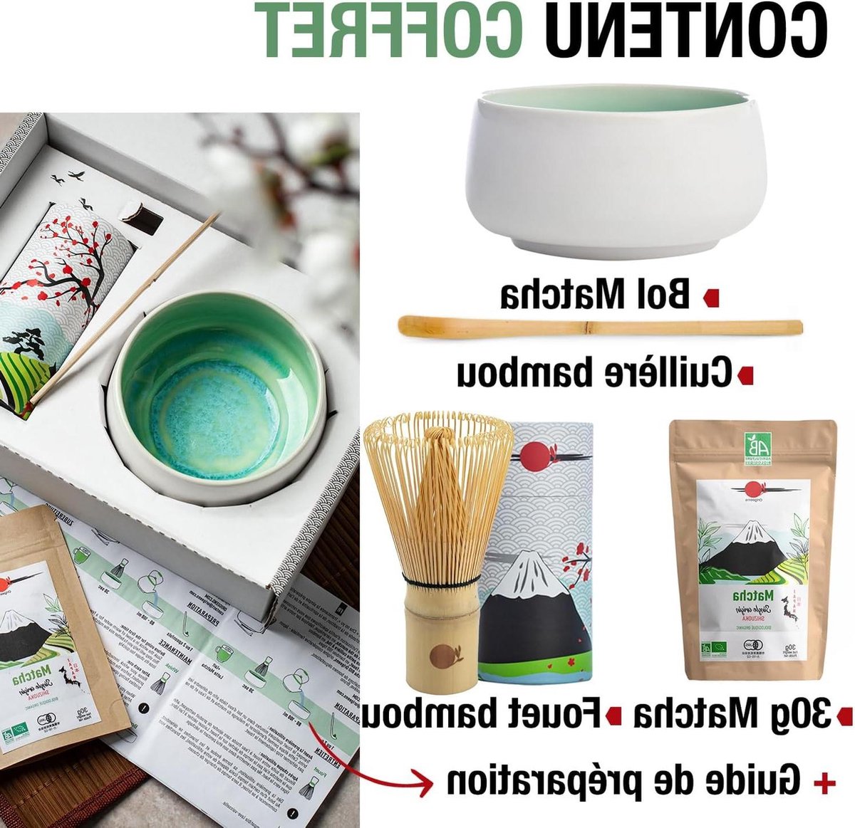 Matcha set Matcha garde keramische kom biologische Japanse thee handgemaakt in Portugal Matcha tea set