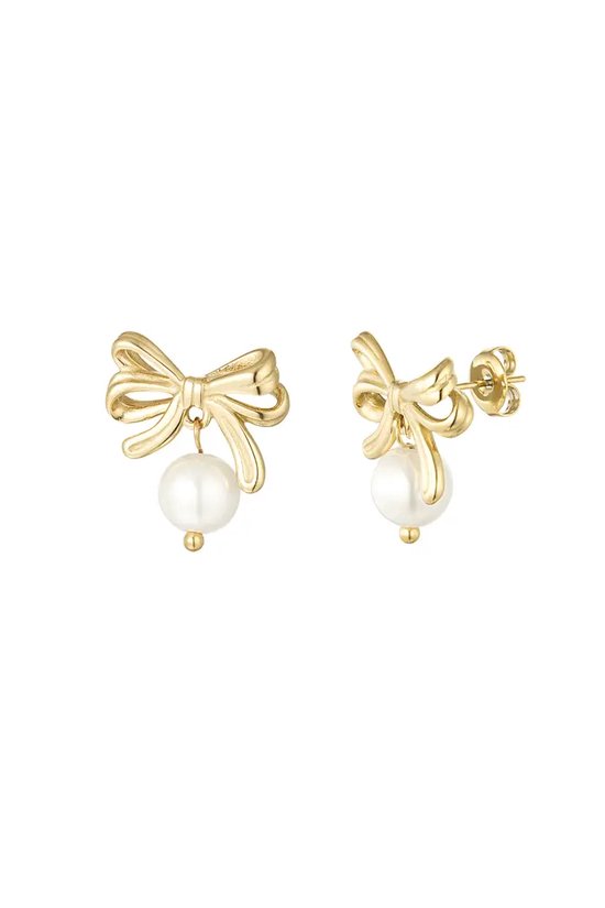 Strikjes oorbellen met parel - Goud - Perfect cadeau voor de feestdagen - Moederdag