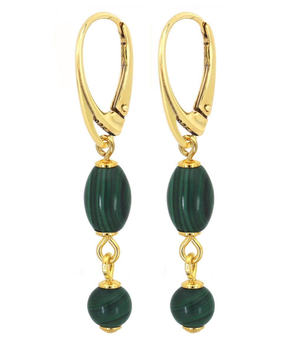 ARLIZI 2313 Oorbellen malachiet kralen oorhangers - verguld - 4 cm