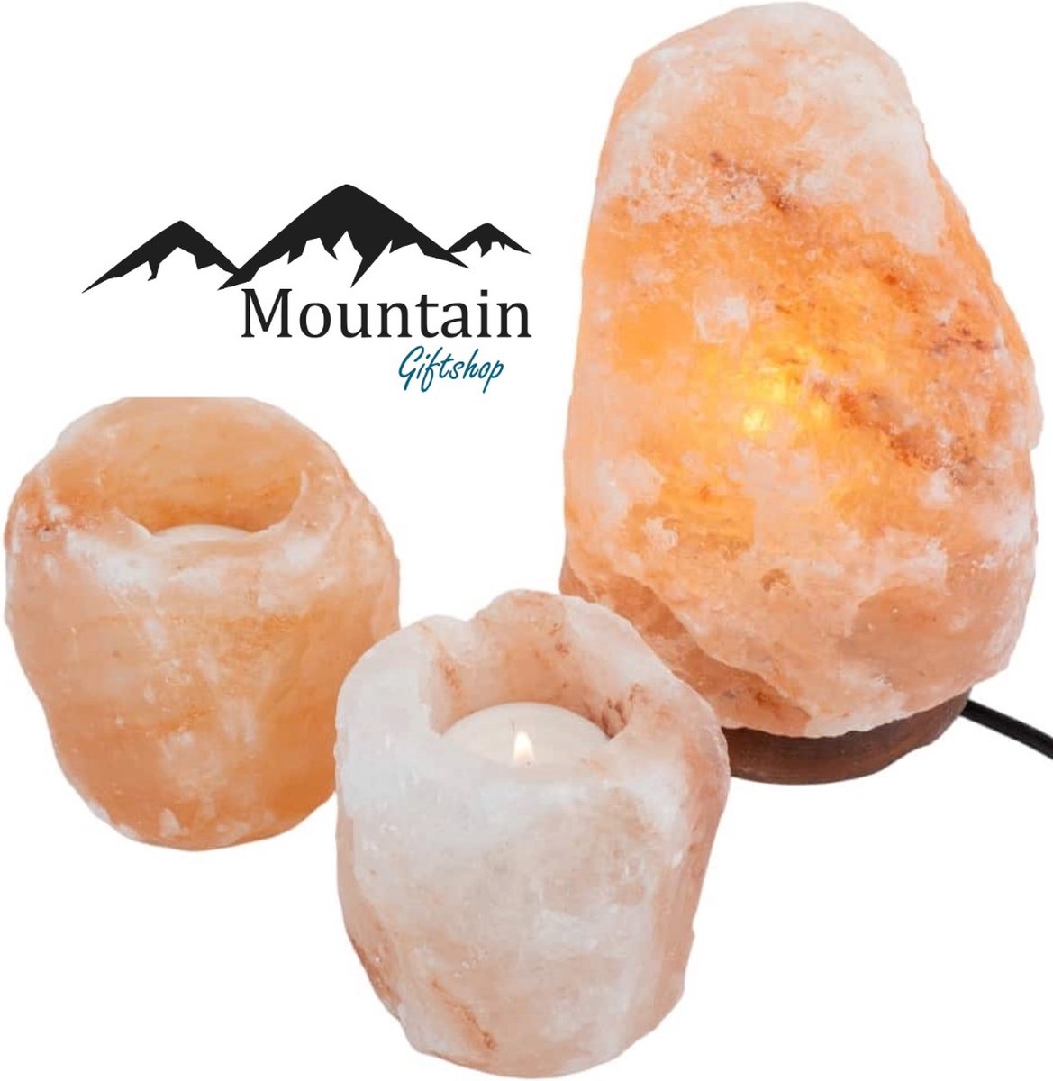 Himalaya zoutlamp set - Himalaya Zoutlamp (1-2 kg) + 2 x Waxinelichthouder (600-800 gram)