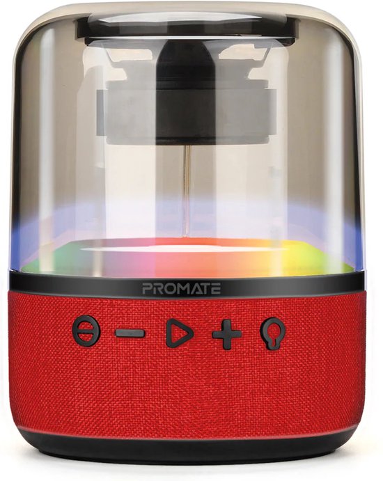 ProMate Glitz-L Bluetooth Speaker 10W Draadloos LED Lichtshow 360° Geluid AUX USB TF Rood