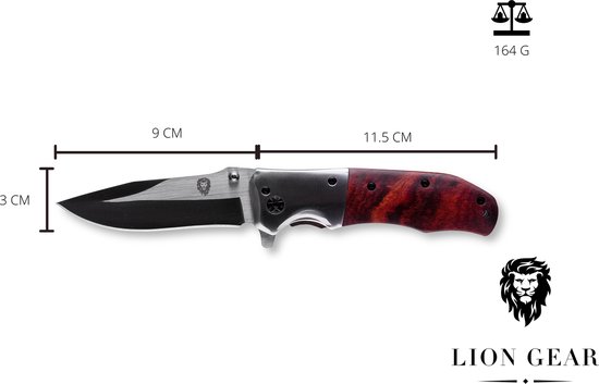 Couteau de poche de Survie outdoor - Système ouvert à 1 main et pince à pantalon - Couteau pliant 20,5 CM - Acier inoxydable - Lion Gear KN-02