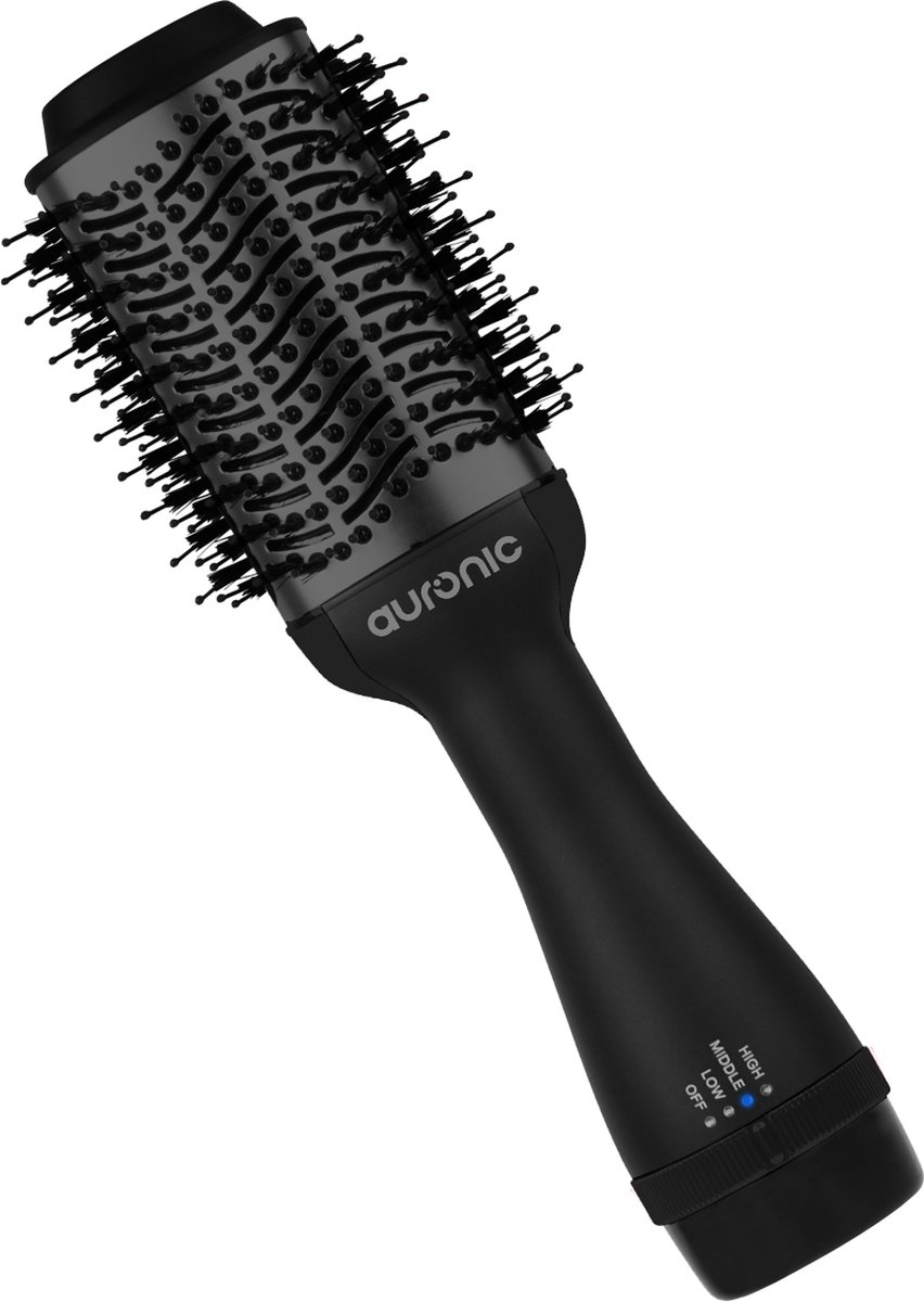 Auronic 3-in-1 Föhnborstel - Airstyler - Stijlen, Krullen en Extra Volume - Multistyler - Krulborstel - Warmteborstel - 360 Flow - 1000W - Ø 45 mm - Zwart/Zwart