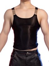 Heren Glanzende Tanktop Zwart - Festival - Lingerie - Shirt - Hemd - Open Schouders - One Size