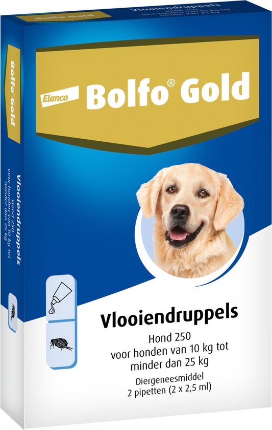 Bolfo Gold 250 Anti vlooienmiddel - Hond - 10 Tot 25 kg -  2 pipetten