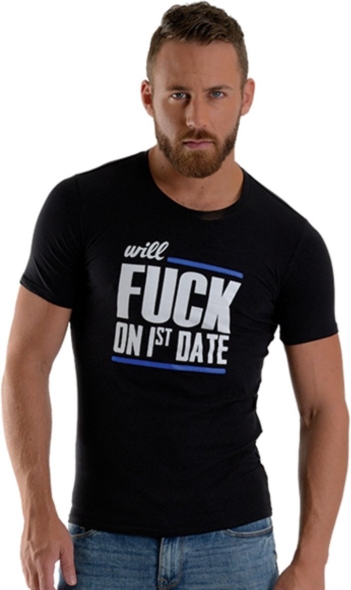 Mister B - Erotisch Shirt - Fuck on 1st Date - Zwart - Maat M
