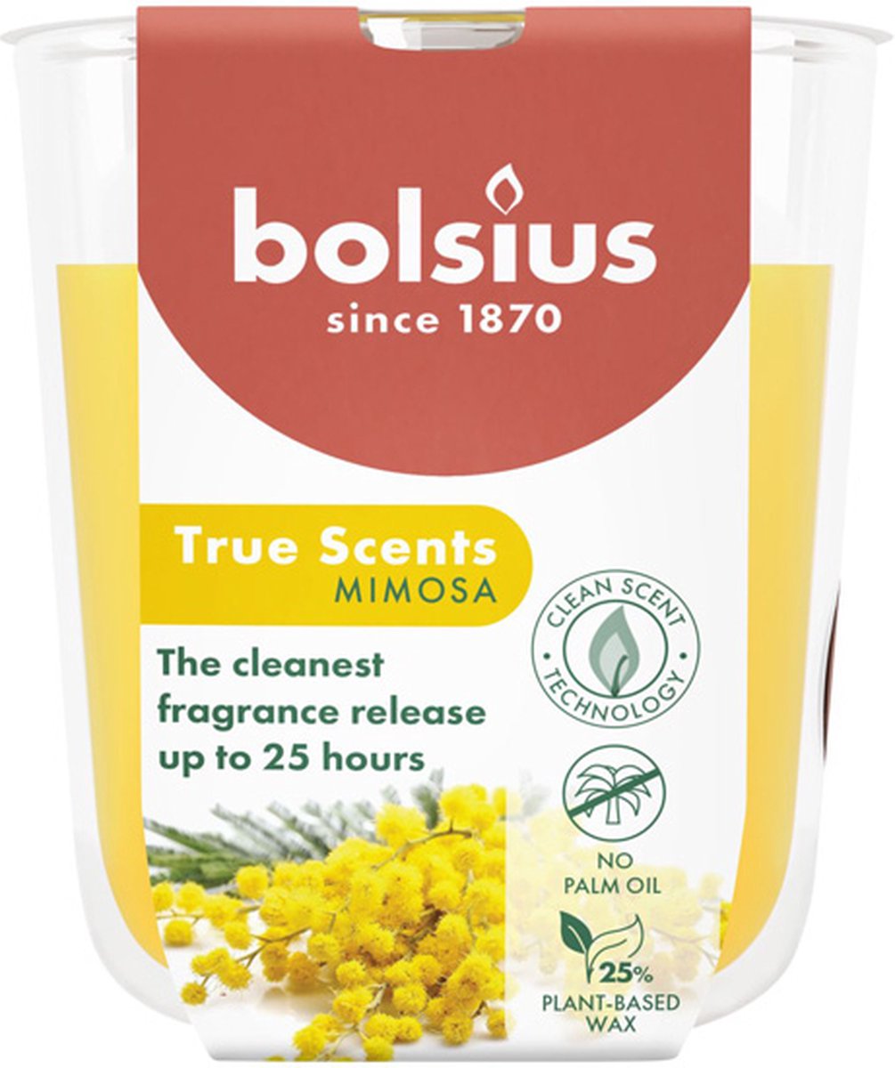 Bolsius 6 stuks Bolsius geurglas mimosa geurkaarsen 80/73 (25 uur) True Scents geel