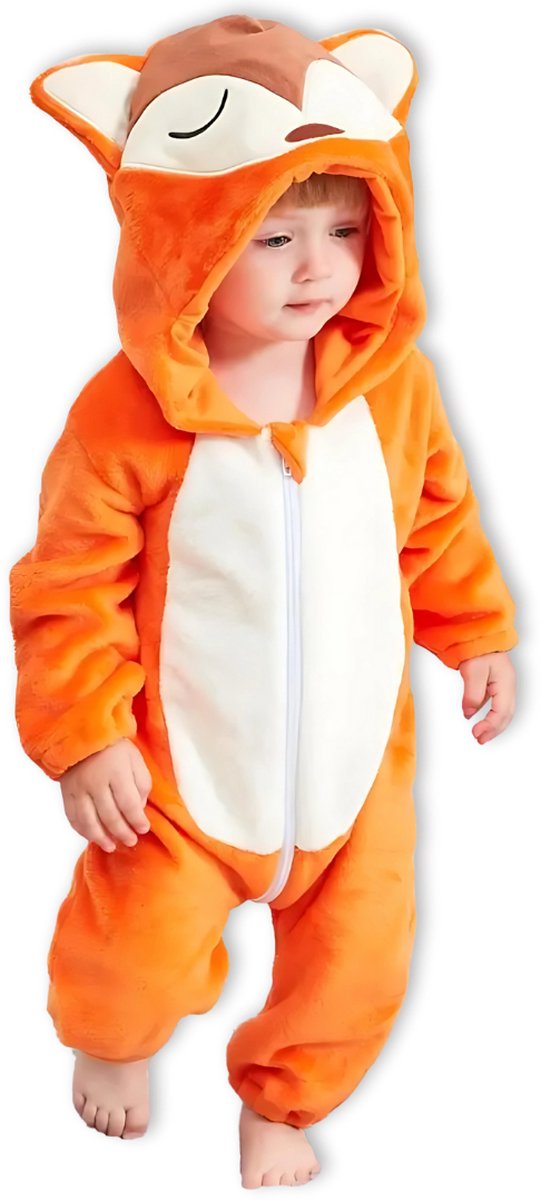 BoefieBoef Dieren Kleuter Onesie Peuter Pyjama Kinderen 2 tot 4 jaar – Verkleedkleding met Luierrits – Carnaval Dierenpak - Kerst en Kraamcadeau - Zacht Flanel - Baby Romper - Boxpak - Jongens - Meisjes - Kruippak - Winterpak - Vos Fox Oranje Animal