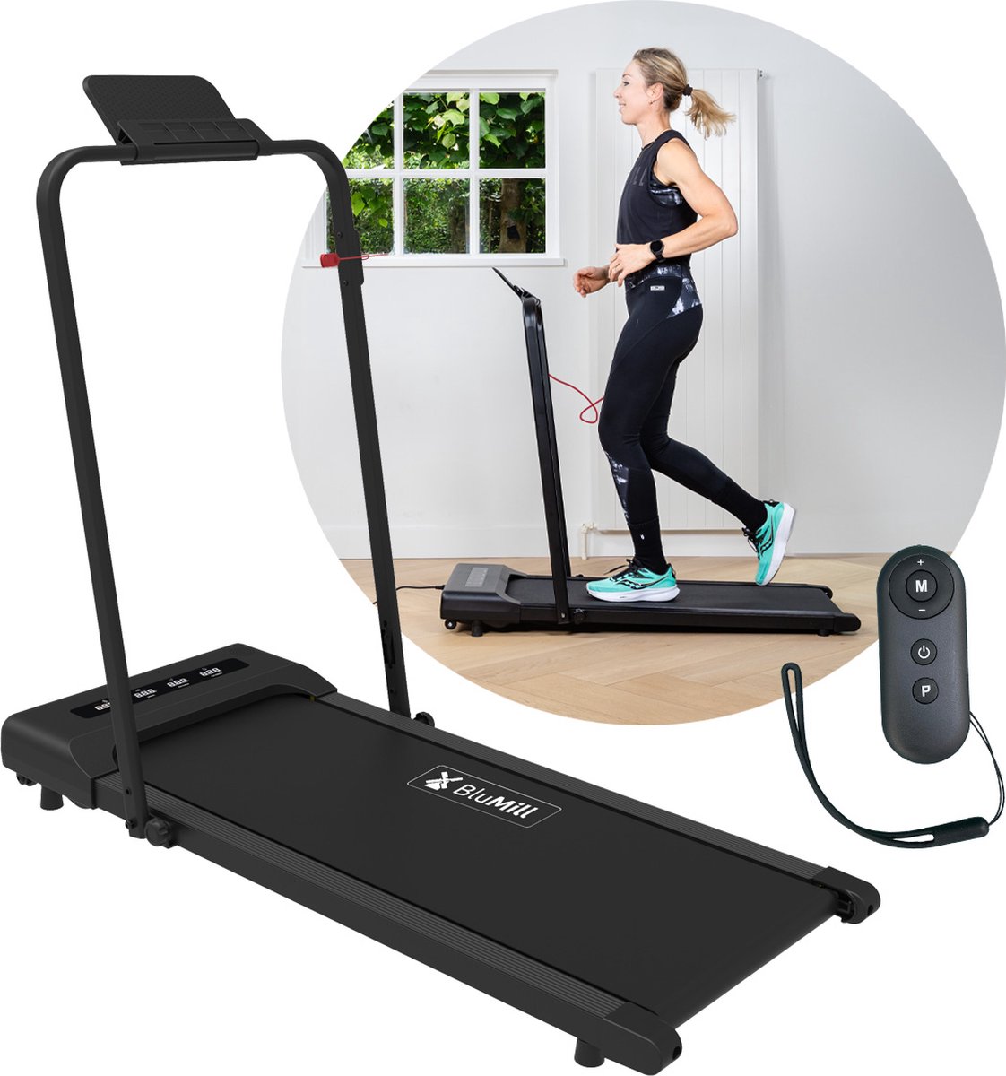 BluMill Loopband Inklapbaar – 1-10km/u- Wandelband - Met Scherm en Afstandsbediening – Inc. Tablethouder en Fitness App – Ideaal voor onder sta bureau -Treadmill