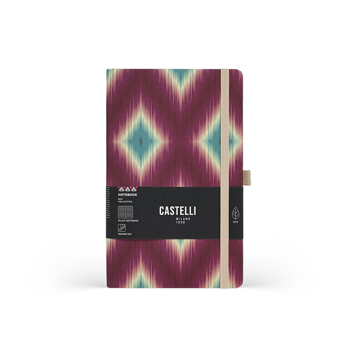 Castelli Milano A5 notitieboek Ikat - Magenta Jade - inhoud met lijnen - 130x210 mm - Made in Italy