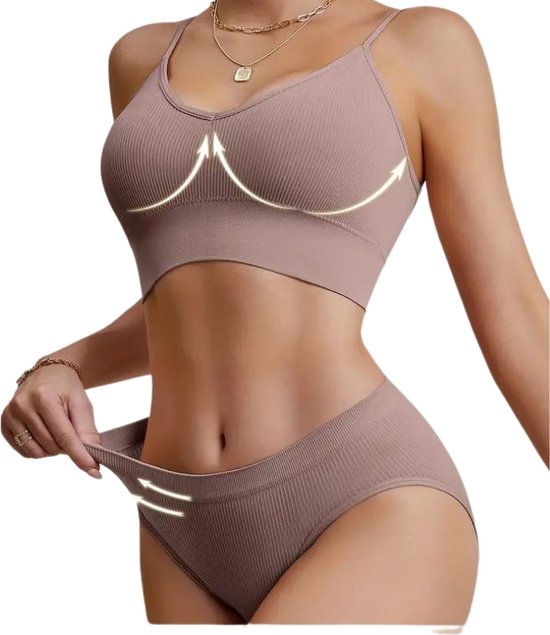 Set de Lingerie Livano sans armatures - Sans Bracelets - Soutiens-gorge -gorge Push -up - Soutien-gorge Comfort - Confortable - BH - Violet - Taille S