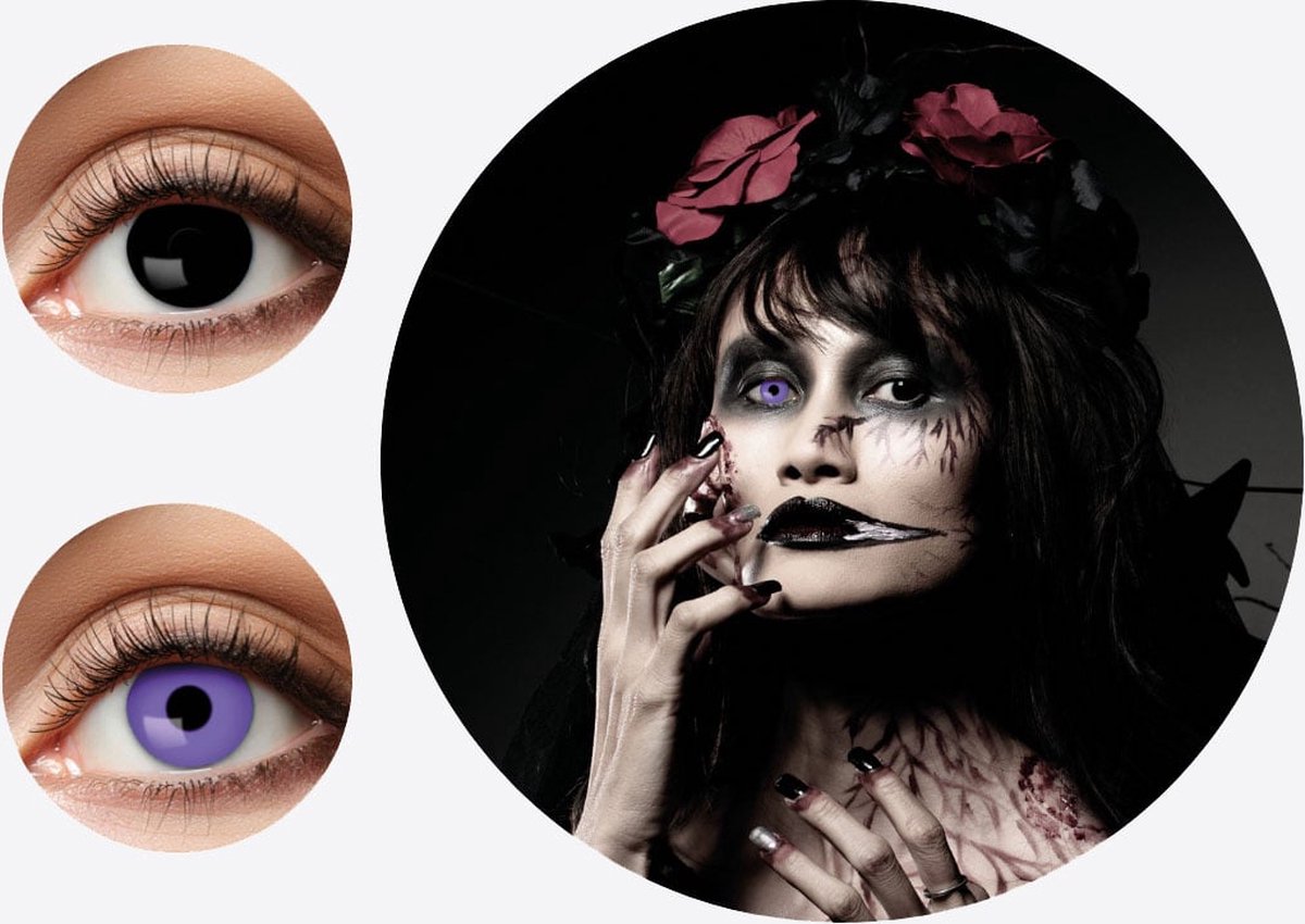 Duo Kleurlenzen Zwart vs Paars- Unieke kleurlenzen - Zwarte heks - Paarse vampier kleurlenzen - Zombie lenzen - Gekleurde lenzen - Halloween lenzen