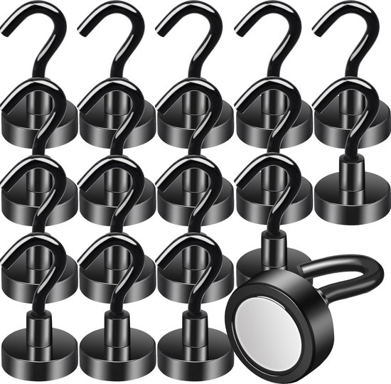 Poppstar 20 Stuks Magneet Haken Zwart Klein (Houdkracht 12 kg, Lengte 4 cm, Diameter 2 cm) Mini Neodymium Magneet Haak