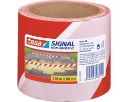 1x Tesa afzetlint/markeerlint rood/wit 8 cm x 100 mtr - Klus/bouwbenodigdheden - Afzetlinten/markeerlinten - Gevarenzone linten - Weg/parkeerplaats afzetten met lint
