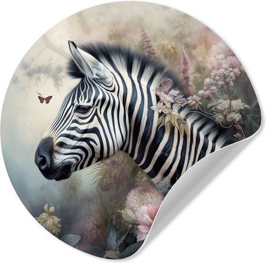 WallCircle - Stickers muraux - Cercle Papier Peint - Zebra - Animaux Sauvages - Papillon - Fleurs - 50x50 cm - Cercle Mural - Auto Adhésif - Sticker Papier Peint Rond