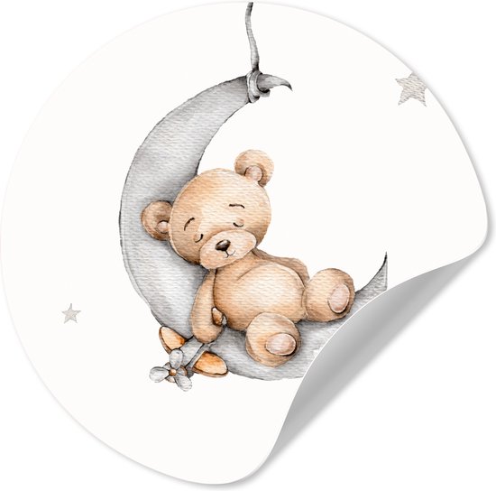 WallCircle® - Papier peint cercle 50x50 cm - Stickers muraux Ours - Lune - Etoiles - Enfants - Cercle mural - Accessoires chambre d'enfant - Décoration chambre bébé - Cercle mural autocollant