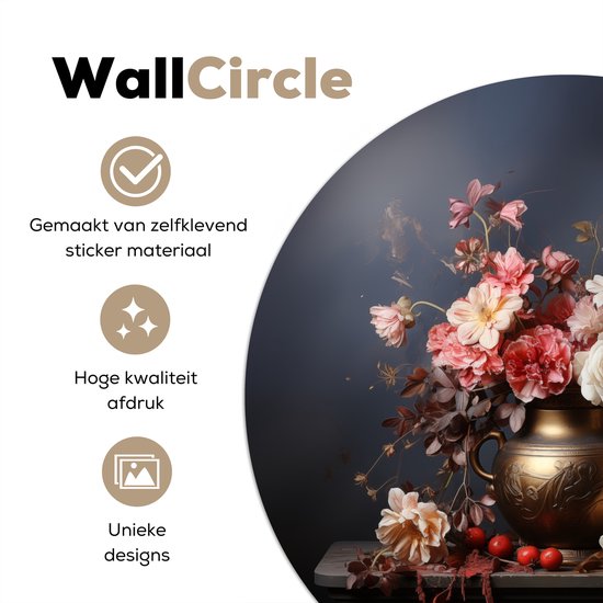 WallCircle® - Cercle de papier peint 120x120 cm - Stickers muraux Nature morte - Fleurs - Roses - Bouquet - Vase - Cercle mural salon - Cercle mural chambre - Décoration de pièce autocollante - Accessoires de Décoration murale XXL