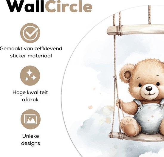 WallCircle® - Papier peint cercle 100x100 cm - Stickers muraux Ours - Bébé - Animal - Enfants - Cercle mural - Accessoires chambre d'enfant - Décoration chambre bébé - Cercle mural autocollant