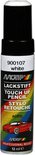 Witte lakstift van Motip, 12 ml, met rode sportwagenillustratie.