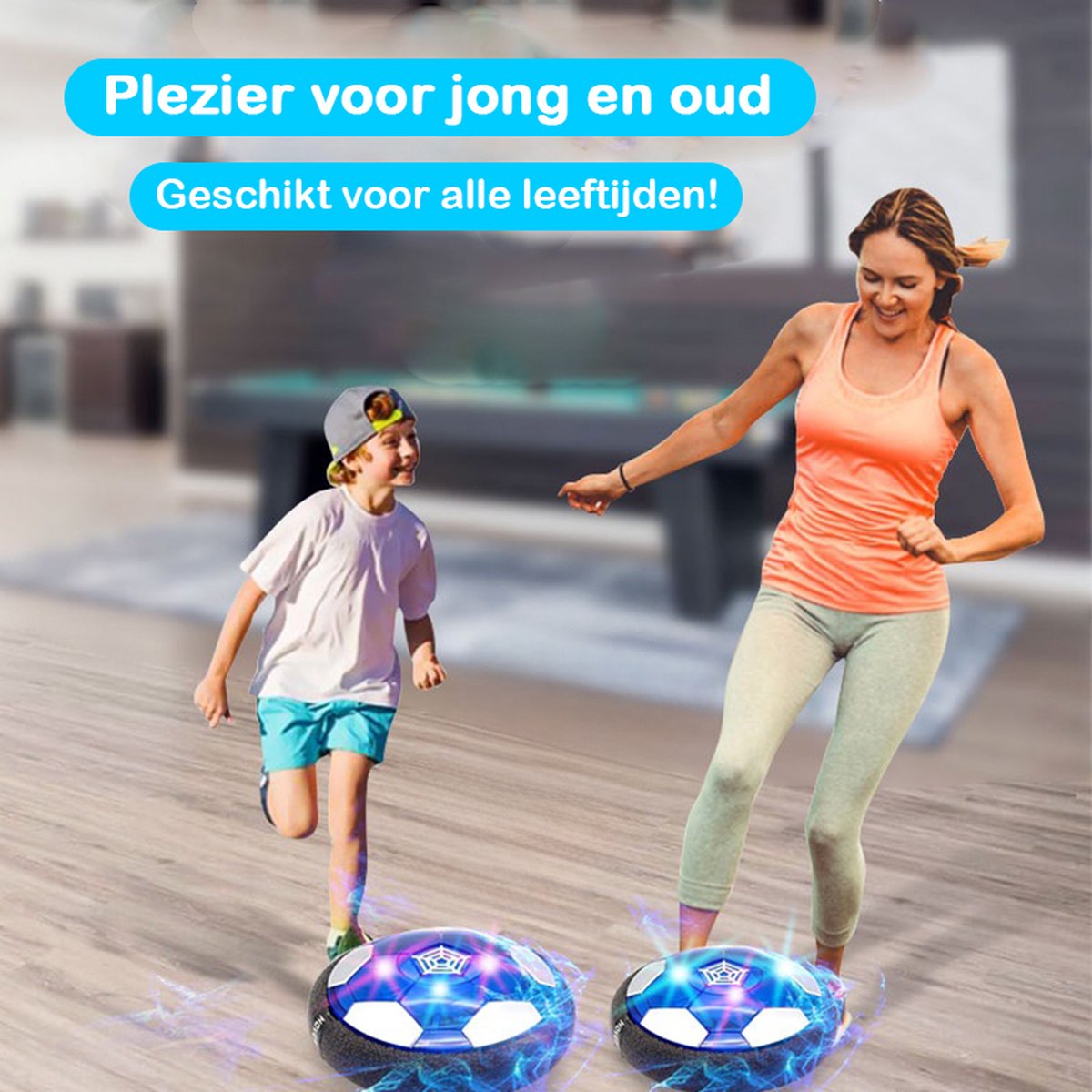 2-Pack Tech Essentials® Hover Bal - Led Verlichting - 18 cm - Oplaadbaar - Indoor Zweef Voetbal - Zachte - Kinderen - Air Powered Soccer - Binnen — afbeelding 6