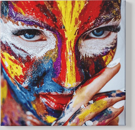 Peinture sur toile - Visage de femme coloré - Photo sur toile - 60x60x2 cm