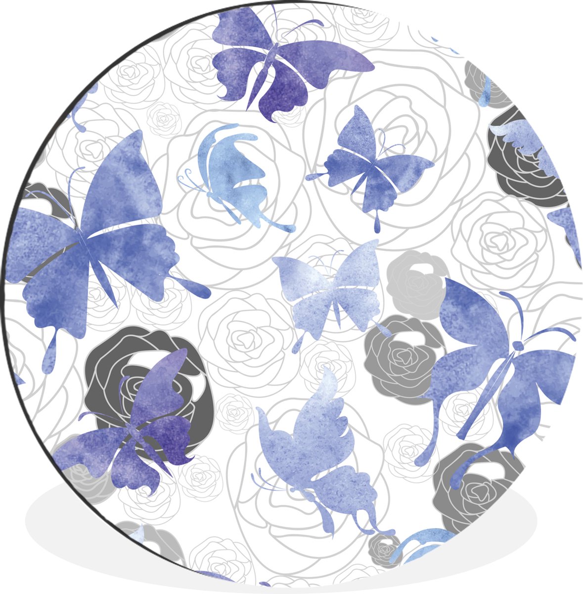 WallCircle Wandcirkel - Muurcirkel - Vlinder - Waterverf - Blauw - Aluminium - Dibond - 60x60 cm - Binnen en Buiten Vlinders - Kinderen