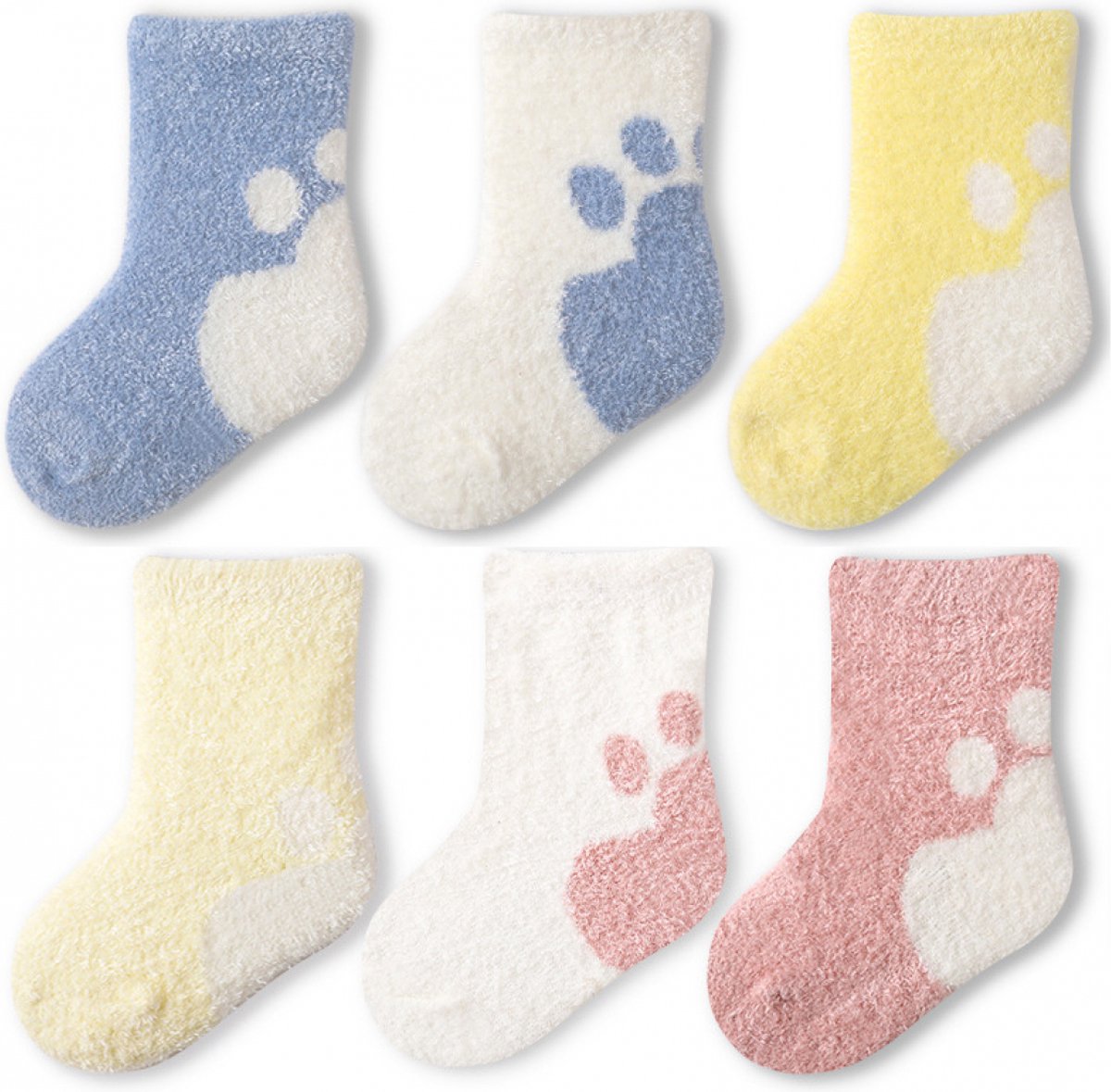 Sokjes - babysokjes - 6-Pak - Warme Baby Sokjes Antislip - Unisex - Slofsokken baby - Baby sokjes - Warme sokken kind - 6-12 maanden