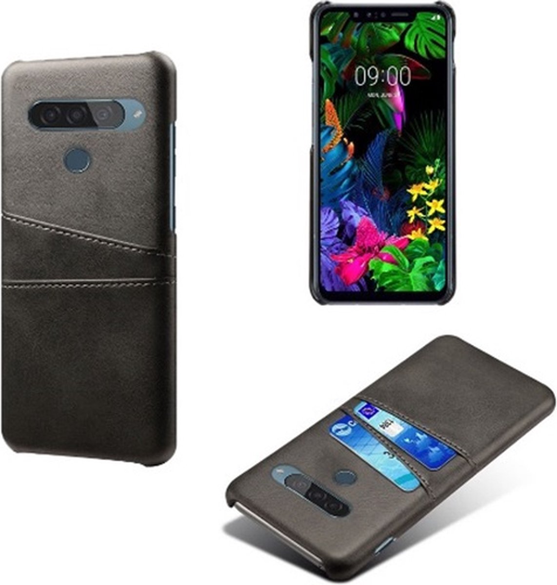 Backcover met Opbergvakjes + Gehard Glas Screenprotector voor LG G8s ThinQ _ Zwart