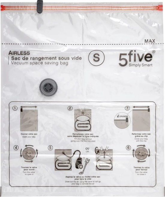 5Five Sacs sous vide pour vêtements/textiles - Sacs de rangement sous vide - 1x pièces - transparent - 50 x 60 cm - Également pour oreillers et couvertures