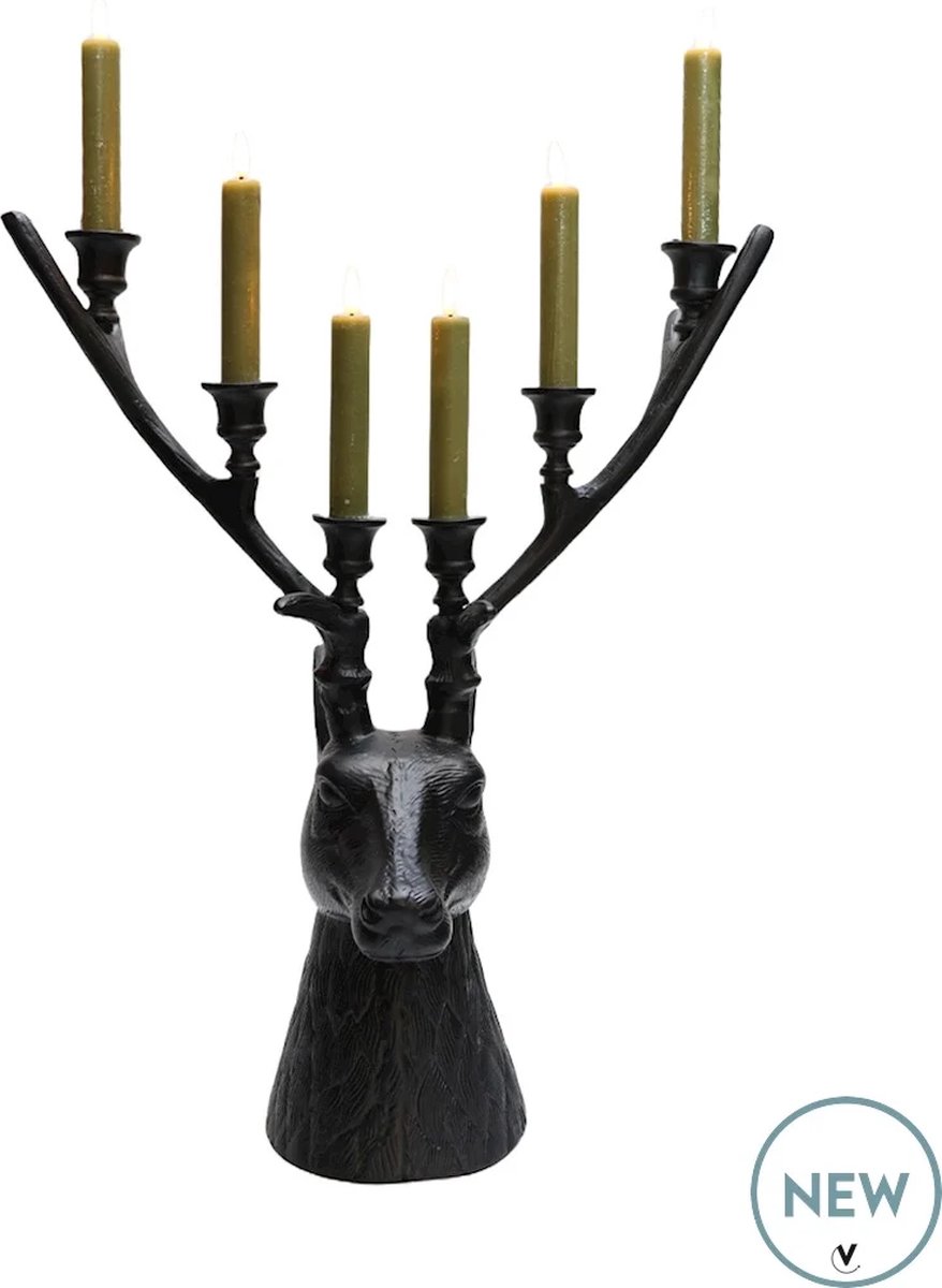 Vase The World Kandelaar Selado | hertenkop | 6 kaarsen | zwart - black | L42 x B19 x H50 cm