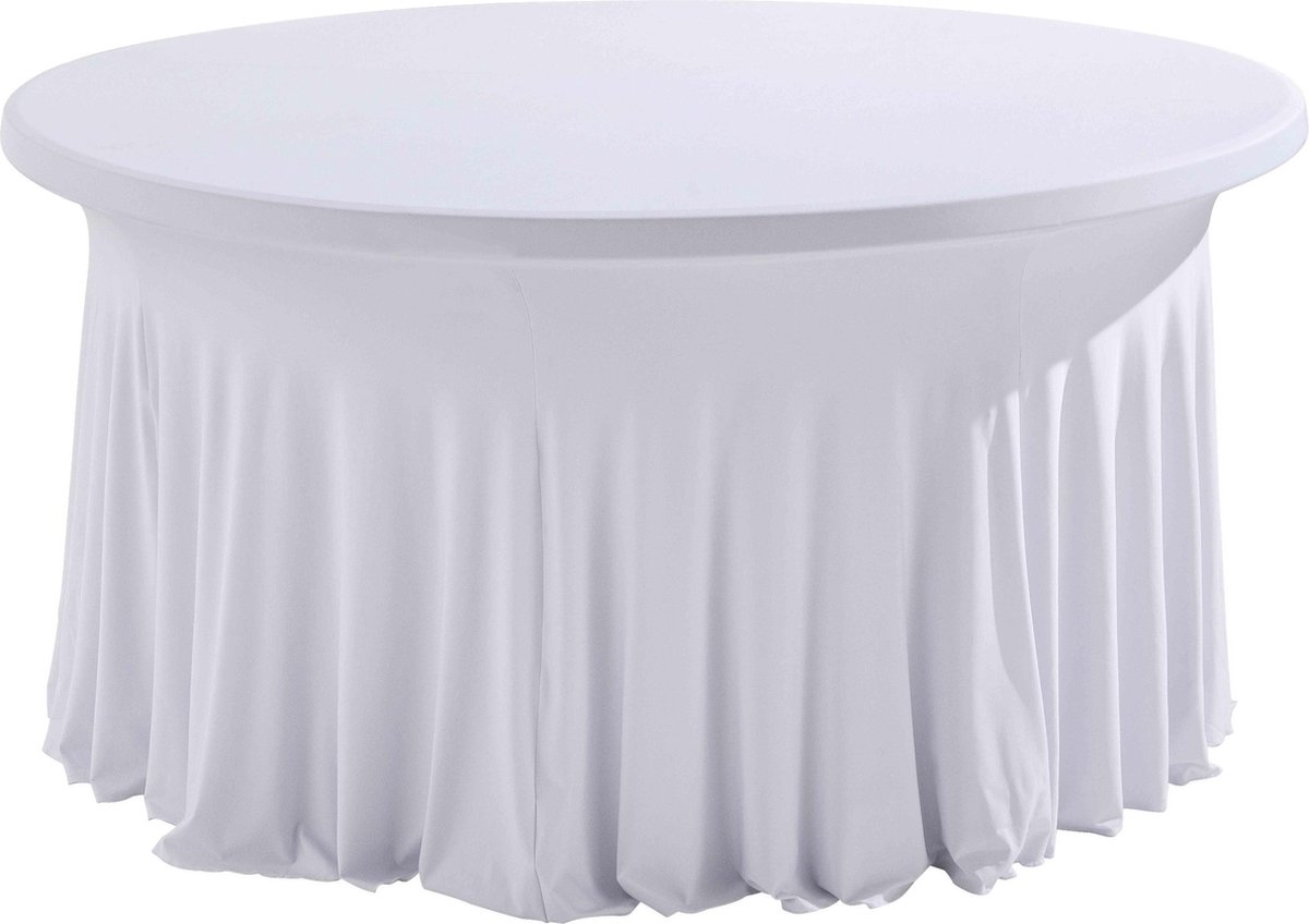 Oviala - Elastische gedrapeerde hoes voor ronde tafel met een diameter 180 cm