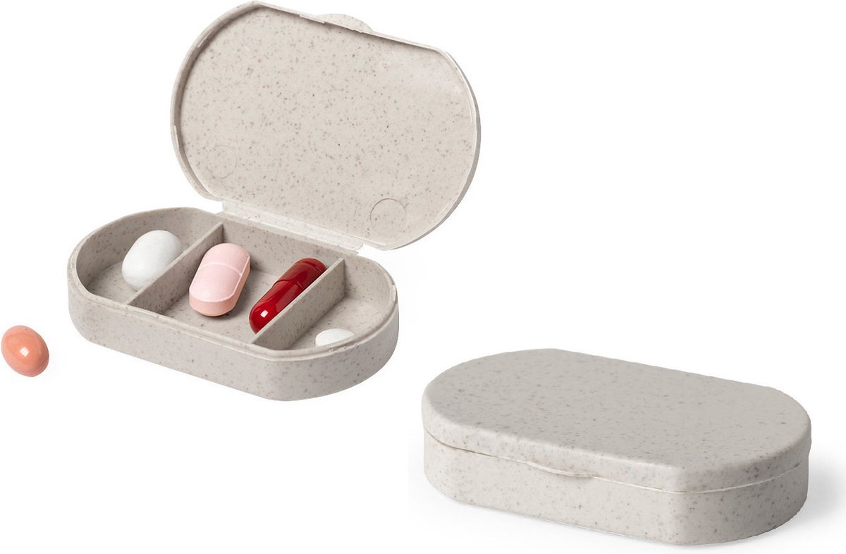 Goedkoopste 2x Medicijnen doos/pillendoos 3-vaks bamboevezel 6 cm - Reisformaat - Drogisterij/persoonlijke verzorging accessoires