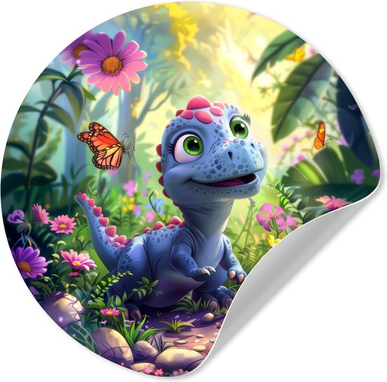 WallCircle® - Behangcirkel 120x120 cm - Muurstickers Dino - Paars - Baby - Dinosaurus - Muurcirkel - Kinderkamer accessoires - Decoratie babykamer - Wandcirkel zelfklevend