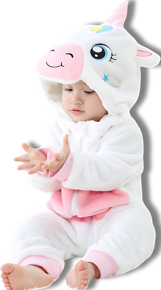 BoefieBoef Dieren Onesie Pyjama Kinderen 6m-2jr – Eenhoorn wit – Verkleedkleding met Luierrits – Carnaval Dierenpak - Kerst en Kraamcadeau Tip – Zacht Flanel - Romper - Boxpak - Jongens - Meisjes — afbeelding 7