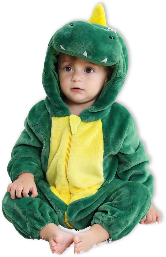 BoefieBoef Dinosaurus Dieren Kleuter Onesie Peuter Pyjama Kinderen 2-4 jaar – Verkleedkleding met Luierrits – Carnaval Dierenpak - Kerst en Kraamcadeau - Zacht Flanel - Baby Romper - Boxpak - Jongens - Meisjes - Kruippak - Winterpak - Krokodil Groen