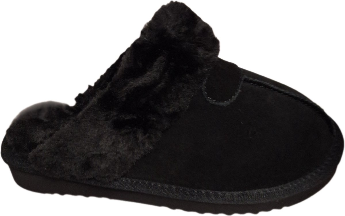 MADEL-INSTAP PANTOFFEL- FAKE SUEDE BLACK-TEDDY VOERING-41