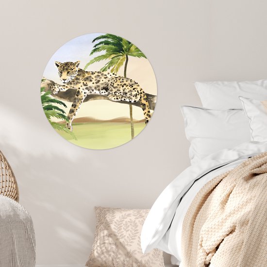 WallCircle - Stickers muraux - Cercle de papier peint - Léopard - Jungle - Arbre - 50x50 cm - Cercle mural - Autocollant - Autocollant papier peint rond