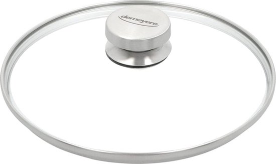 Glazen deksel met metalen rand en handvat van Demeyere.