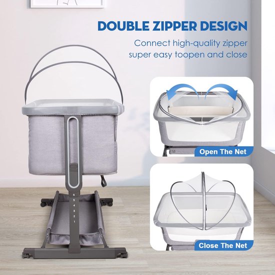 Babybedje Co-Sleeper Klamboehoes voor Reiswieg Wieg Bedside Sleeper, Insectenkat Net Rits Klamboe voor Babybedje Co-Sleeping Bed, Toepasselijke bedmaat: 55cmx100cm van Larjoe. — afbeelding 3