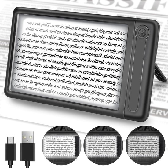 Handheld Vergrootglas met LED-licht voor Handsfree Lezen - Grote Pagina...