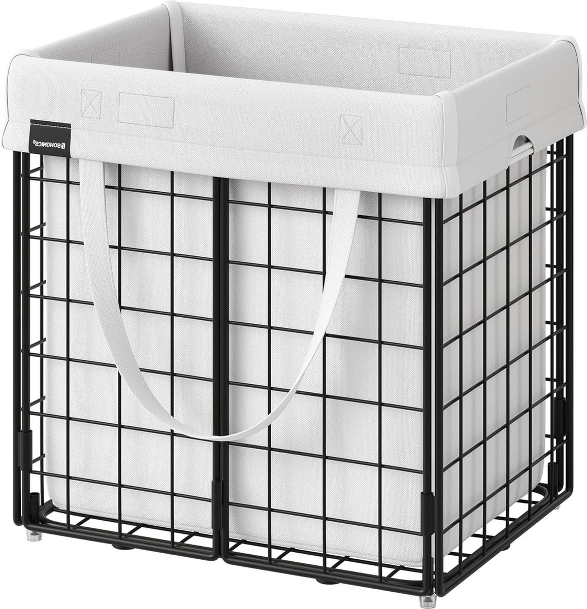 Goedkoopste Opvouwbare wasmand met afneembare en wasbare waszak - metalen draadframe - zwart-wit