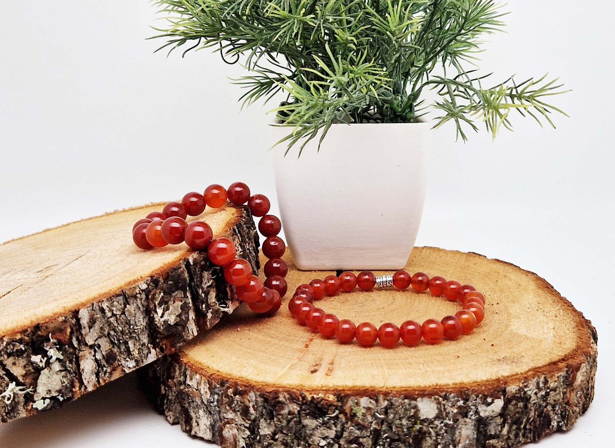 Handgemaakte Klassieke natuurstenen armband “ Rood Agaat ” - 10 mm diameter van de korrel- Diameter armband 20 cm - Een mooi cadeau voor familie en vrienden