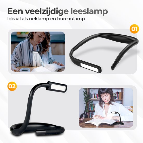 Regal Tech® Neklamp - Leeslamp - Bedlamp - Oplaadbaar leeslampje - Dimbaar - Verstelbaar - Zwart van Rega — afbeelding 4