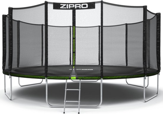 Zipro® Jump Pro Tuintrampoline 16FT Ø496cm met externe mesh - Trampoline Voor Buiten - Afsluitbaar Veiligheidsnet - UV-bestendig vervangend net - max. belasting tot 150 kg - Corrosiebestendig - Snelle en eenvoudige montage