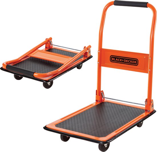 BLACK+DECKER BXWT-H303 Plateauwagen Inklapbaar - Platformwagen Max. 80KG - Transportwagen 60 x 40 x 80,5 cm - Transportkar met Handvat - Makkelijk op te Bergen - Staal